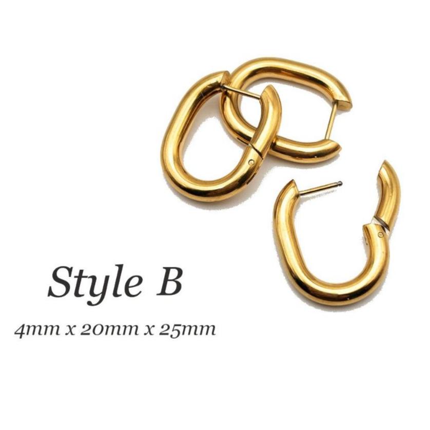 One-Touch Chunky Rectangle Hoop Earrings, Paperclip Huggie Hoops, Surgical Stainless Steel Earrings in PVD Gold Plating/ 10 PCs (STER0029G) - UniqueBeadsNY