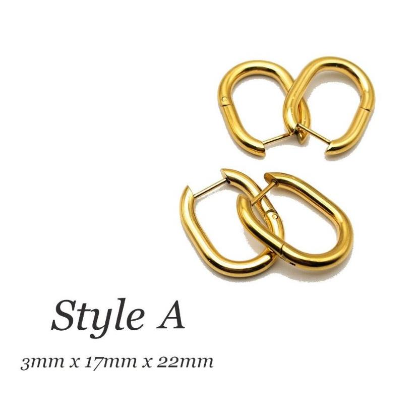 One-Touch Chunky Rectangle Hoop Earrings, Paperclip Huggie Hoops, Surgical Stainless Steel Earrings in PVD Gold Plating/ 10 PCs (STER0029G) - UniqueBeadsNY