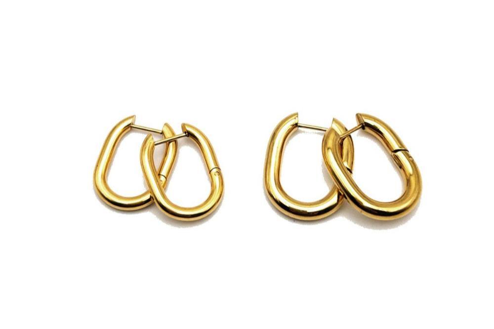 One-Touch Chunky Rectangle Hoop Earrings, Paperclip Huggie Hoops, Surgical Stainless Steel Earrings in PVD Gold Plating/ 10 PCs (STER0029G) - UniqueBeadsNY