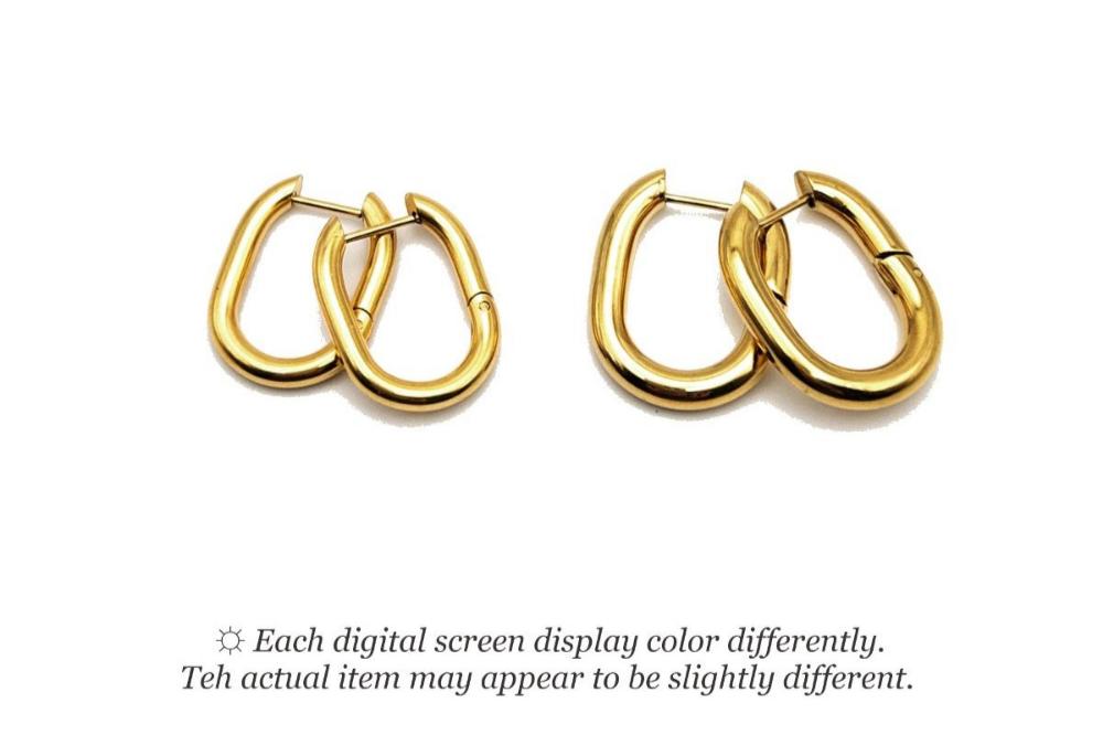 One-Touch Chunky Rectangle Hoop Earrings, Paperclip Huggie Hoops, Surgical Stainless Steel Earrings in PVD Gold Plating/ 10 PCs (STER0029G) - UniqueBeadsNY