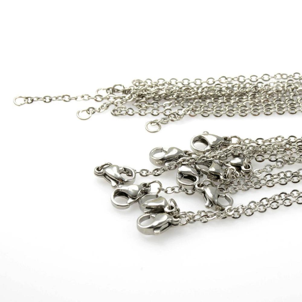 Necklace Cable Chain in 16", 20", 18" or 24", with 1" Extender and Lobster, Wholesale Stainless Steel Chain Necklace (CNST001-24-S) - UniqueBeadsNY