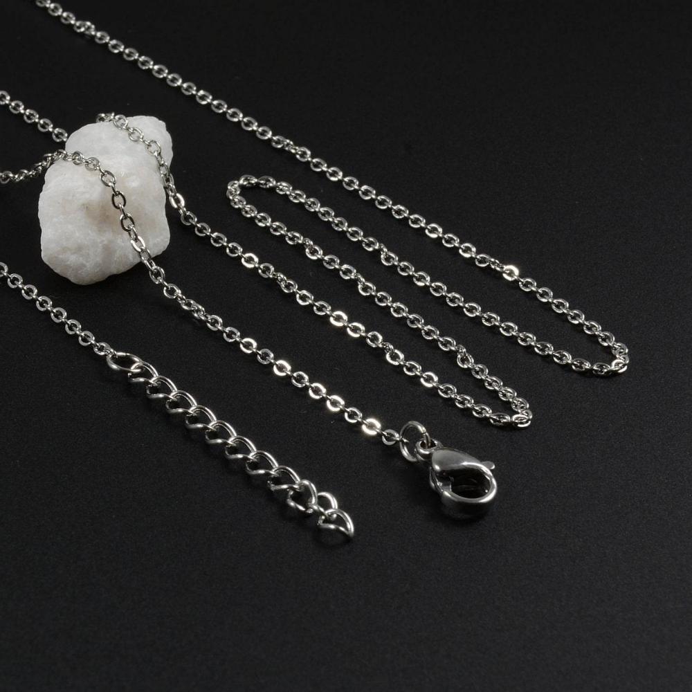 Necklace Cable Chain in 16", 20", 18" or 24", with 1" Extender and Lobster, Wholesale Stainless Steel Chain Necklace (CNST001-24-S) - UniqueBeadsNY