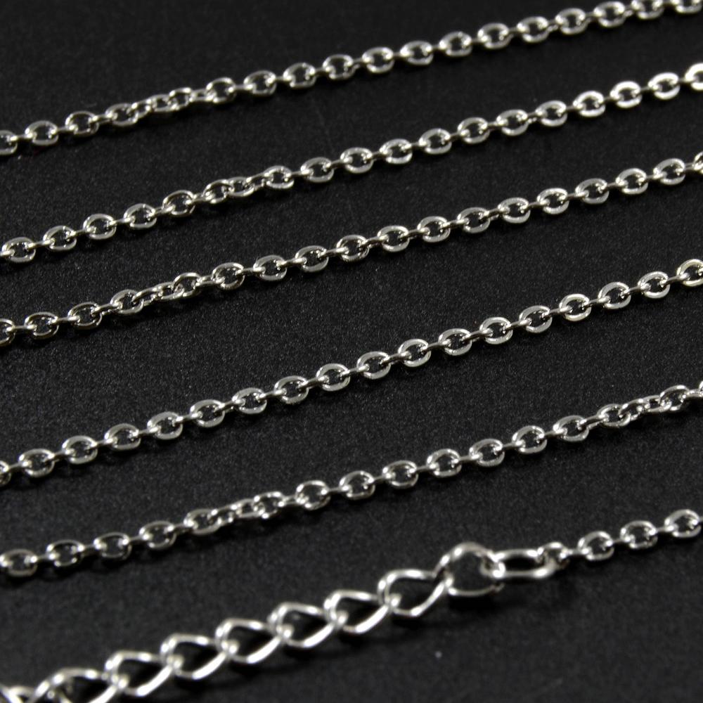 Necklace Cable Chain in 16", 20", 18" or 24", with 1" Extender and Lobster, Wholesale Stainless Steel Chain Necklace (CNST001-24-S) - UniqueBeadsNY