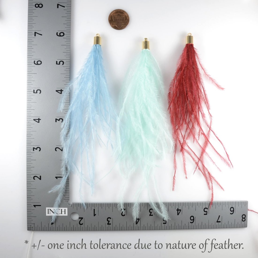 Ostrich Feather Jewelry Tassel Pendants in Bright MARDI GRAS with Gold Cone Cap for Jewelry Making and Crafts, 2 PCs(FOC001-BMG) - UniqueBeadsNY
