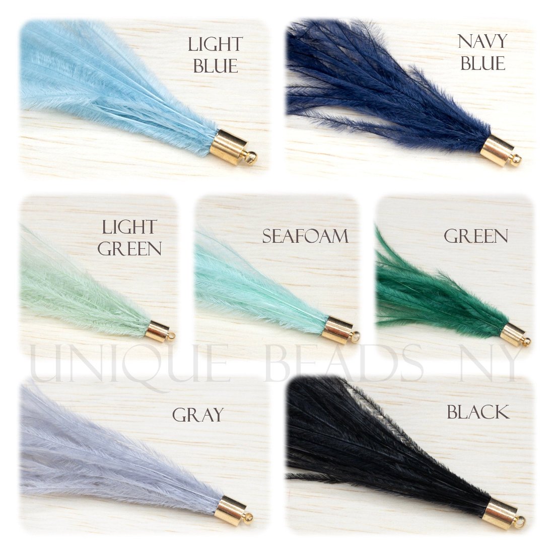 Ostrich Feather Jewelry Tassel Pendants in Bright MARDI GRAS with Gold Cone Cap for Jewelry Making and Crafts, 2 PCs(FOC001-BMG) - UniqueBeadsNY