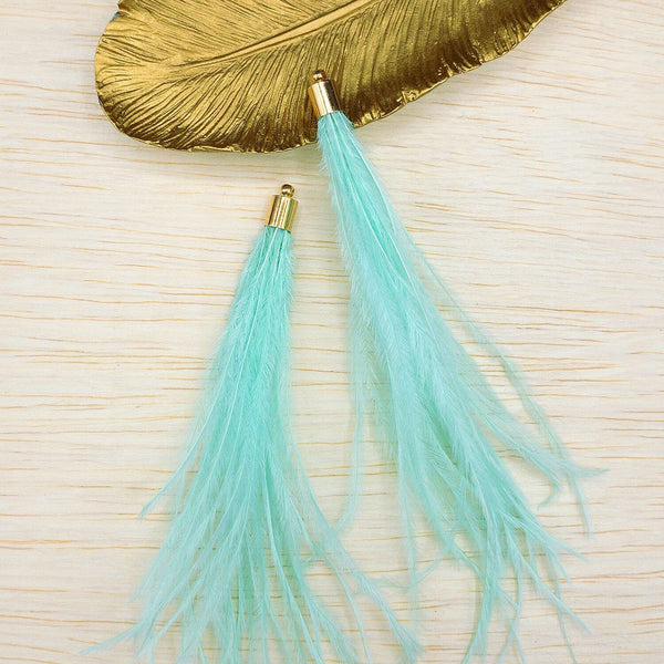 Ostrich Feather Jewelry Tassel in SEAFOAM GREEN for Jewelry Making and Crafts, 2 PCs (FOBS001-SF)
