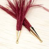 Ostrich Feather Jewelry Tassel Pendants in RED with Gold Cone Cap for Jewelry Making and Crafts, 2 PCs (FOC001-RD)