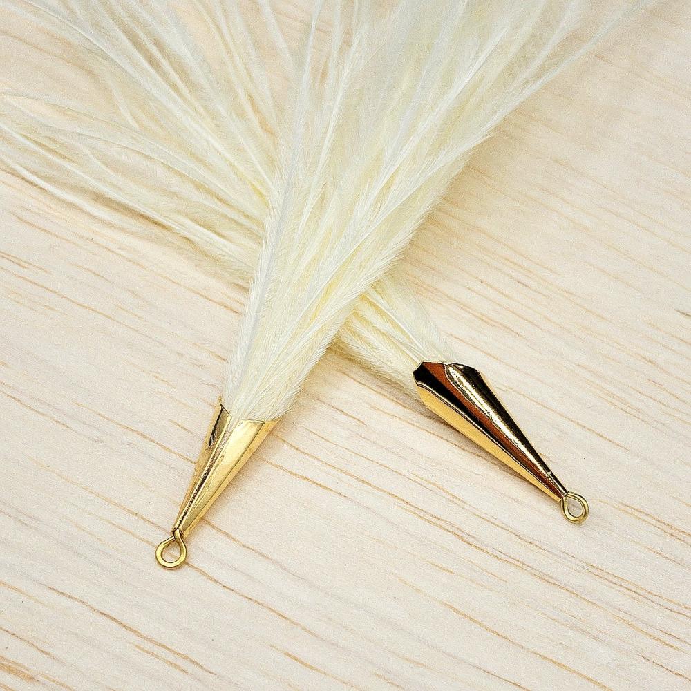 IVORY Ostrich Feather Jewelry Tassel Pendants in IVORY with Gold Cone Cap for Jewelry Making and Crafts, 2 PCs (FOC001-IV) - UniqueBeadsNY