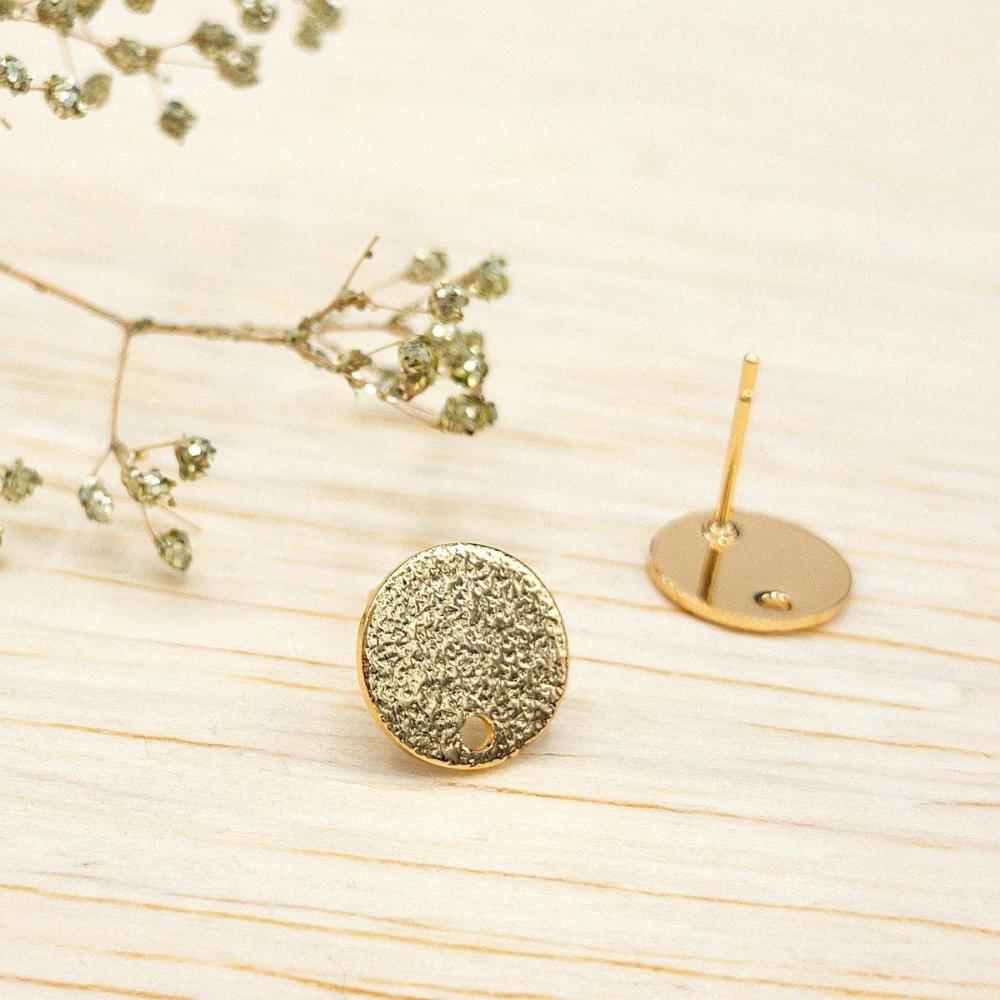 Round Earring Posts in Stardust Textured finish, 18K Gold Plated, Lead & Nickel Free, Stud Earring Findings, Retail/ Wholesale (BRER0014) - UniqueBeadsNY