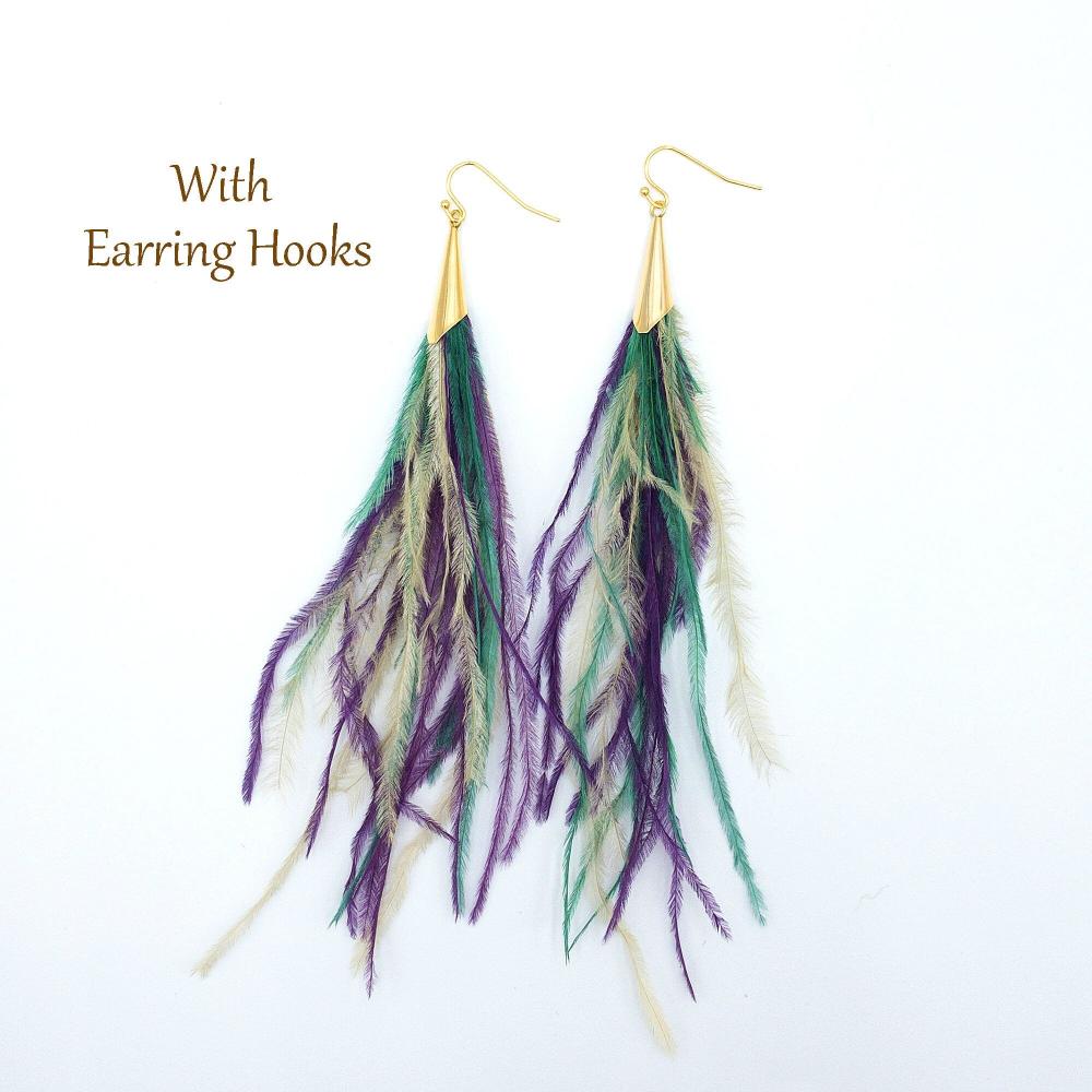 Ostrich Feather Jewelry Tassel Pendants in LIGHT PINK with Gold Cone Cap for Jewelry Making and Crafts, 2 PCs (FOC001-LPK) - UniqueBeadsNY