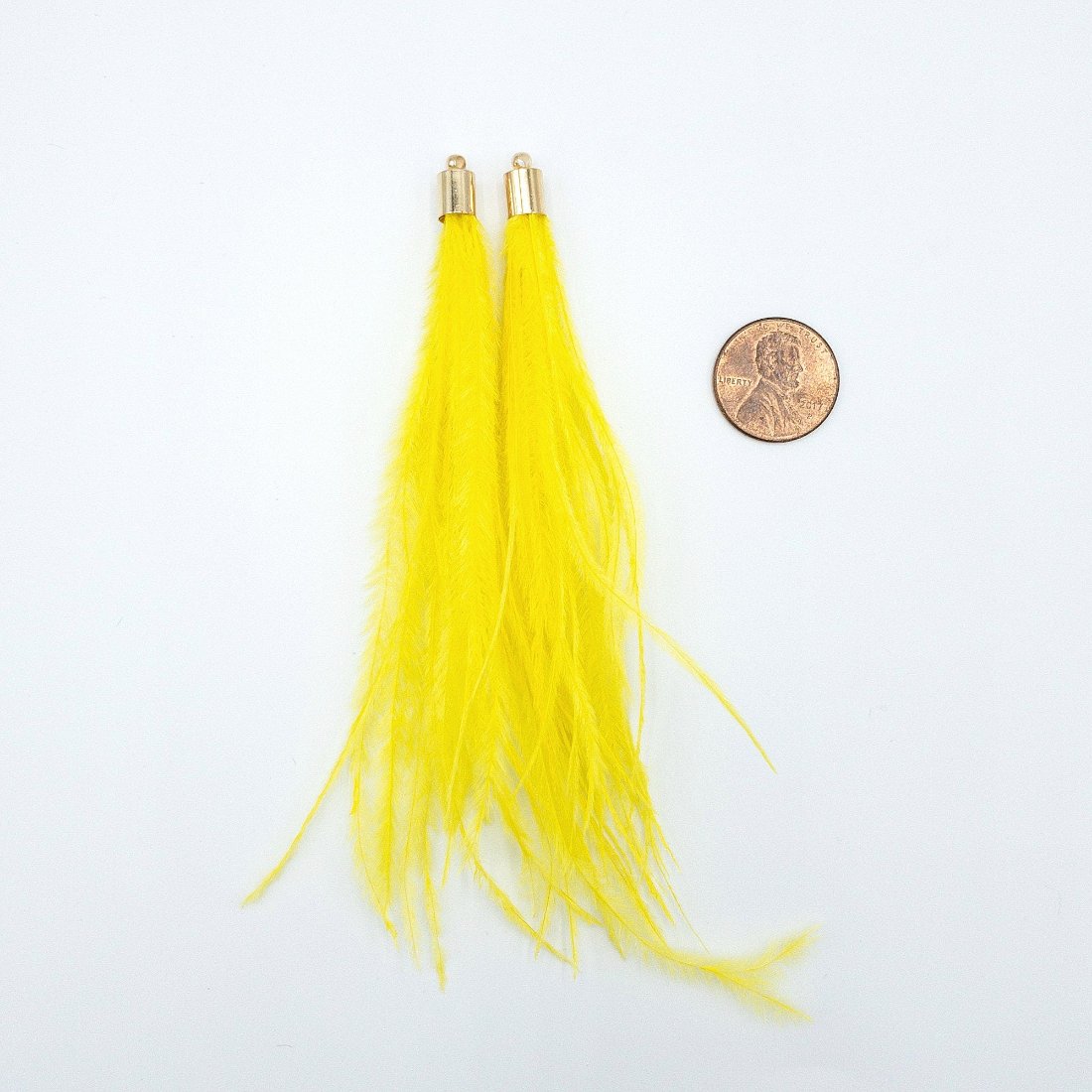 Ostrich Feather Jewelry Tassel in BRIGHT YELLOW for Jewelry Making and Crafts, 2 PCs (FOBS001-YL) - UniqueBeadsNY