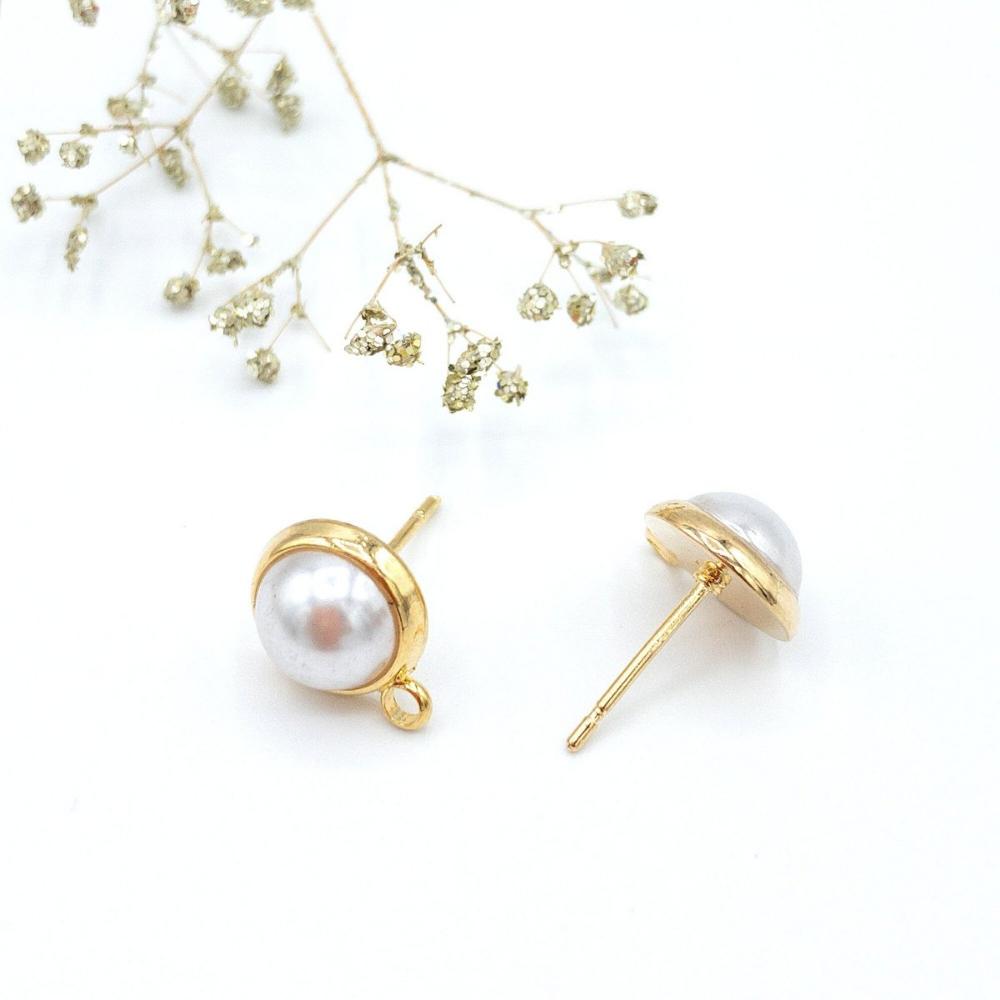 Imitation Pearl Round Earring Post in Gold Plating with 925 Silver Posts, With Ear Nuts, Retail and Wholesale (BRSSER-0017G) - UniqueBeadsNY