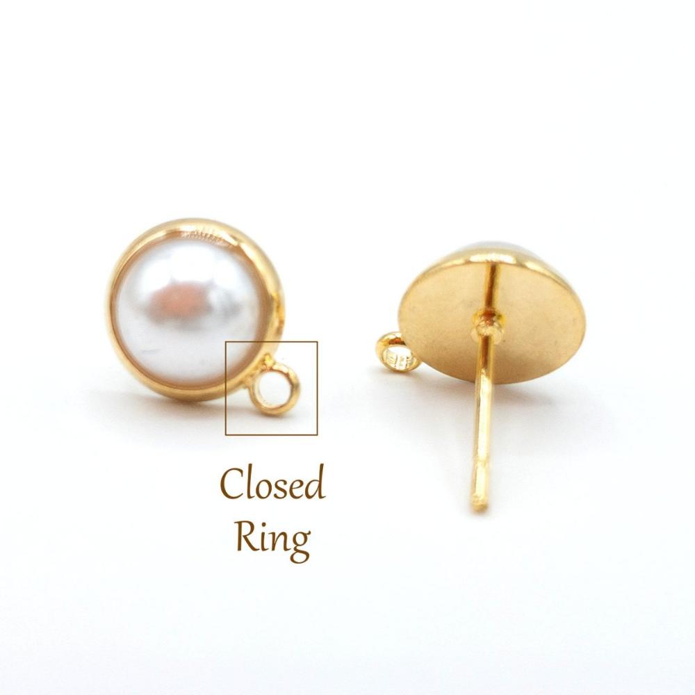 Imitation Pearl Round Earring Post in Gold Plating with 925 Silver Posts, With Ear Nuts, Retail and Wholesale (BRSSER-0017G) - UniqueBeadsNY