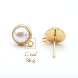 Imitation Pearl Round Earring Post in Gold Plating with 925 Silver Posts, With Ear Nuts, Retail and Wholesale (BRSSER-0017G)