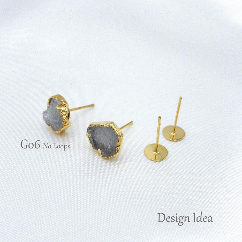Earring Finding Posts with 4mm, 6mm, 8mm Glue Pad Setting, Gold Plated 304 Stainless Steel, With Ear Nuts, Retail and Wholesale (STER-0011G) - UniqueBeadsNY