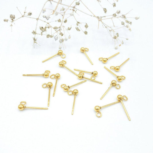 Ball Posts Stud Earring Post for Earring Making, 3mm Ball with Ring, 18K Gold Plated, With Ear Nuts, Retail & Wholesale (STER-0013G) - UniqueBeadsNY