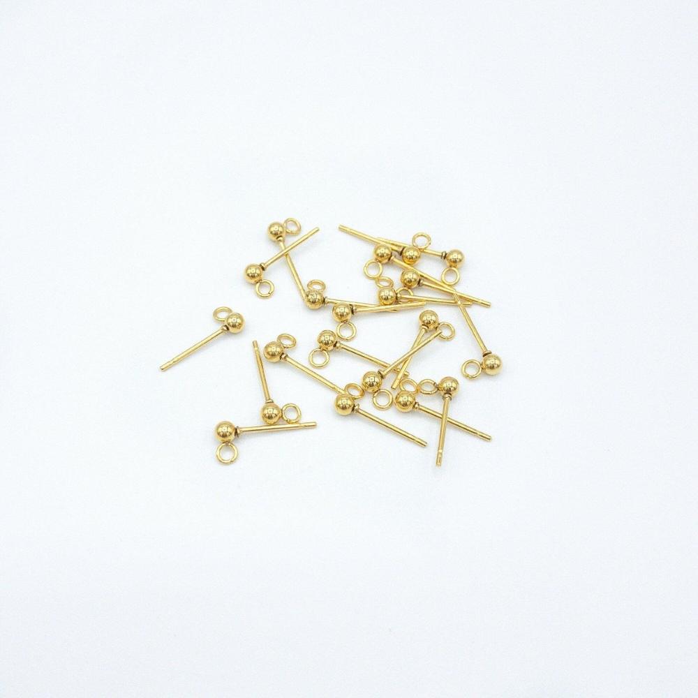 Ball Posts Stud Earring Post for Earring Making, 3mm Ball with Ring, 18K Gold Plated, With Ear Nuts, Retail & Wholesale (STER-0013G) - UniqueBeadsNY