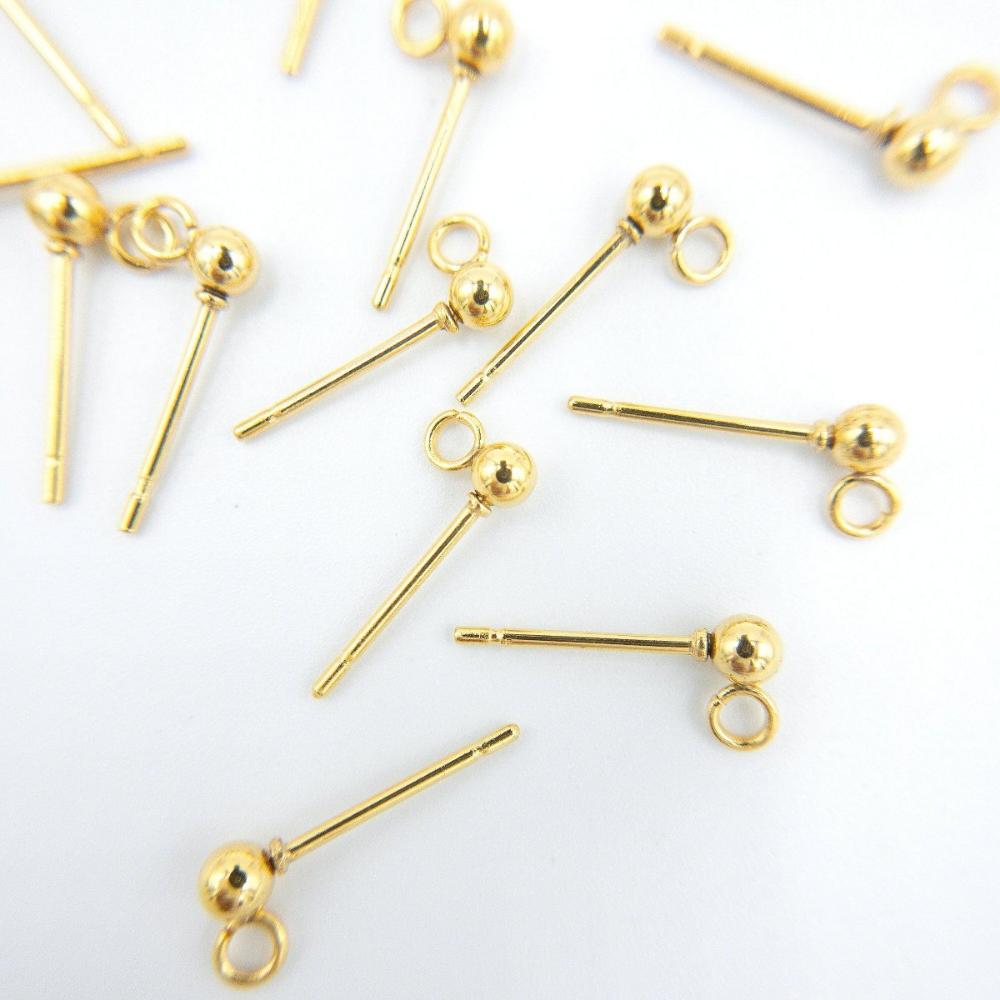 Ball Posts Stud Earring Post for Earring Making, 3mm Ball with Ring, 18K Gold Plated, With Ear Nuts, Retail & Wholesale (STER-0013G) - UniqueBeadsNY
