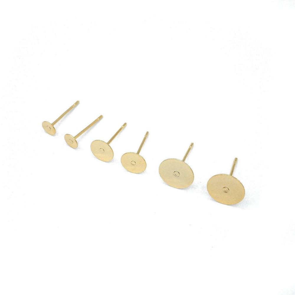 Earring Finding Posts with 4mm, 6mm, 8mm Glue Pad Setting, Gold Plated 304 Stainless Steel, With Ear Nuts, Retail and Wholesale (STER-0011G) - UniqueBeadsNY