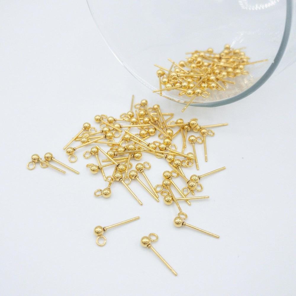 Ball Posts Stud Earring Post for Earring Making, 3mm Ball with Ring, 18K Gold Plated, With Ear Nuts, Retail & Wholesale (STER-0013G) - UniqueBeadsNY