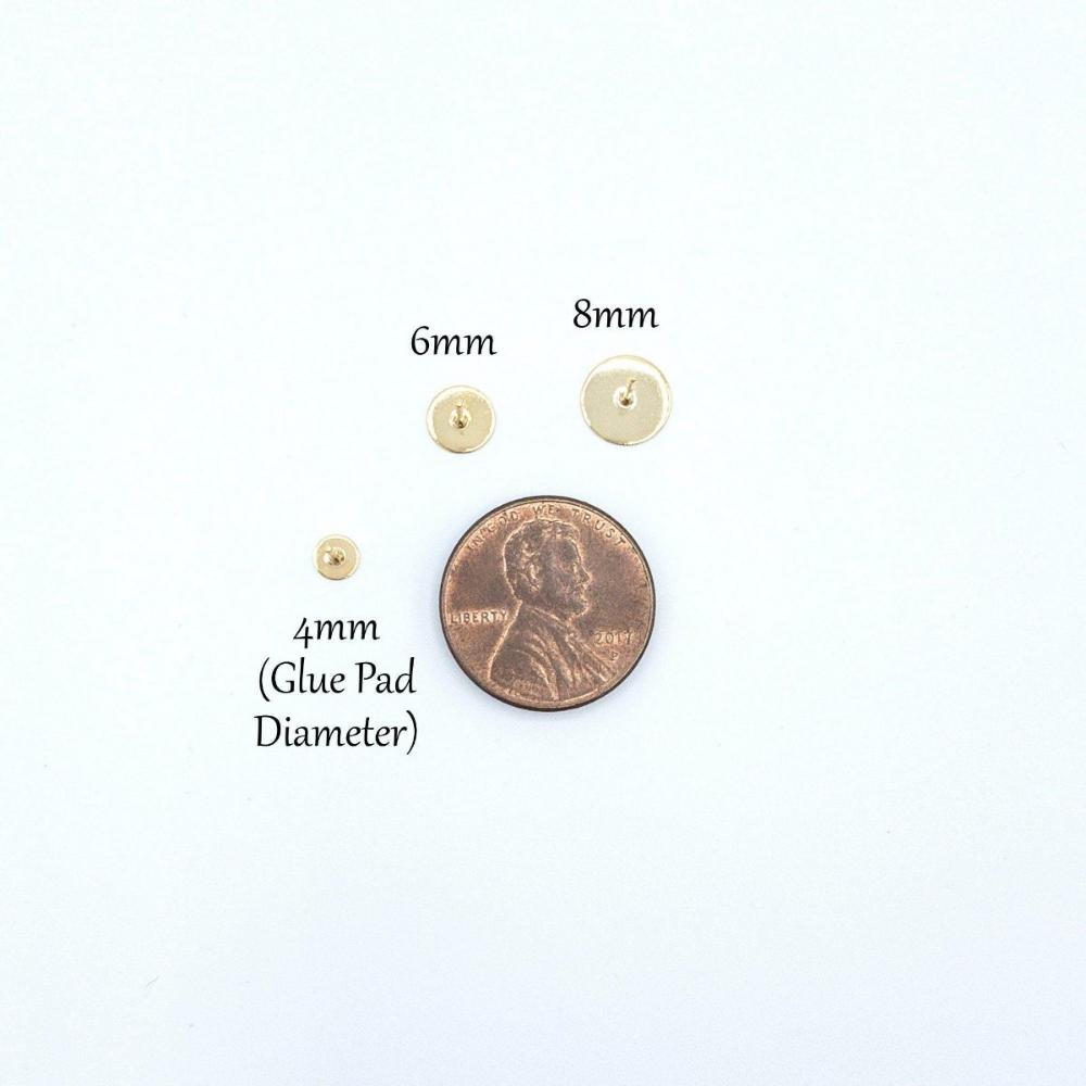 Earring Finding Posts with 4mm, 6mm, 8mm Glue Pad Setting, Gold Plated 304 Stainless Steel, With Ear Nuts, Retail and Wholesale (STER-0011G) - UniqueBeadsNY