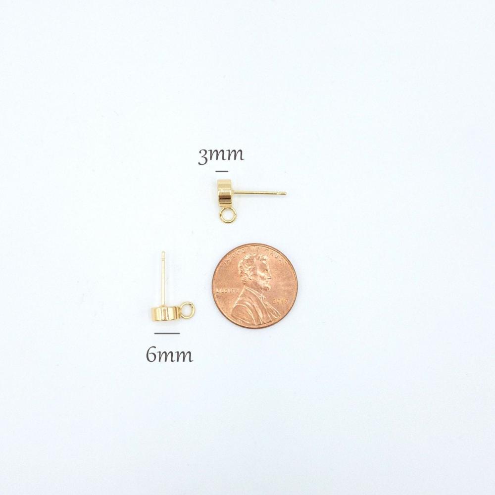 Round Earring Finding in 18K Gold Plating with 925 Silver Studs with Open Loop, With Ear Nuts, Retail and Wholesale (BRSSER0016A) - UniqueBeadsNY