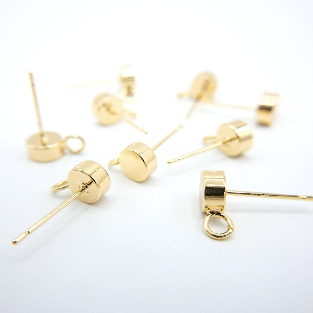 Round Earring Finding in 18K Gold Plating with 925 Silver Studs with Open Loop, With Ear Nuts, Retail and Wholesale (BRSSER0016A) - UniqueBeadsNY