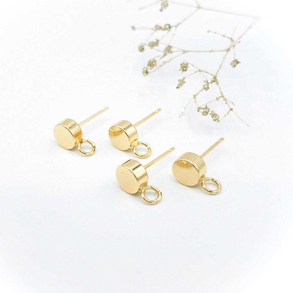 Round Earring Finding in 18K Gold Plating with 925 Silver Studs with Open Loop, With Ear Nuts, Retail and Wholesale (BRSSER0016A) - UniqueBeadsNY