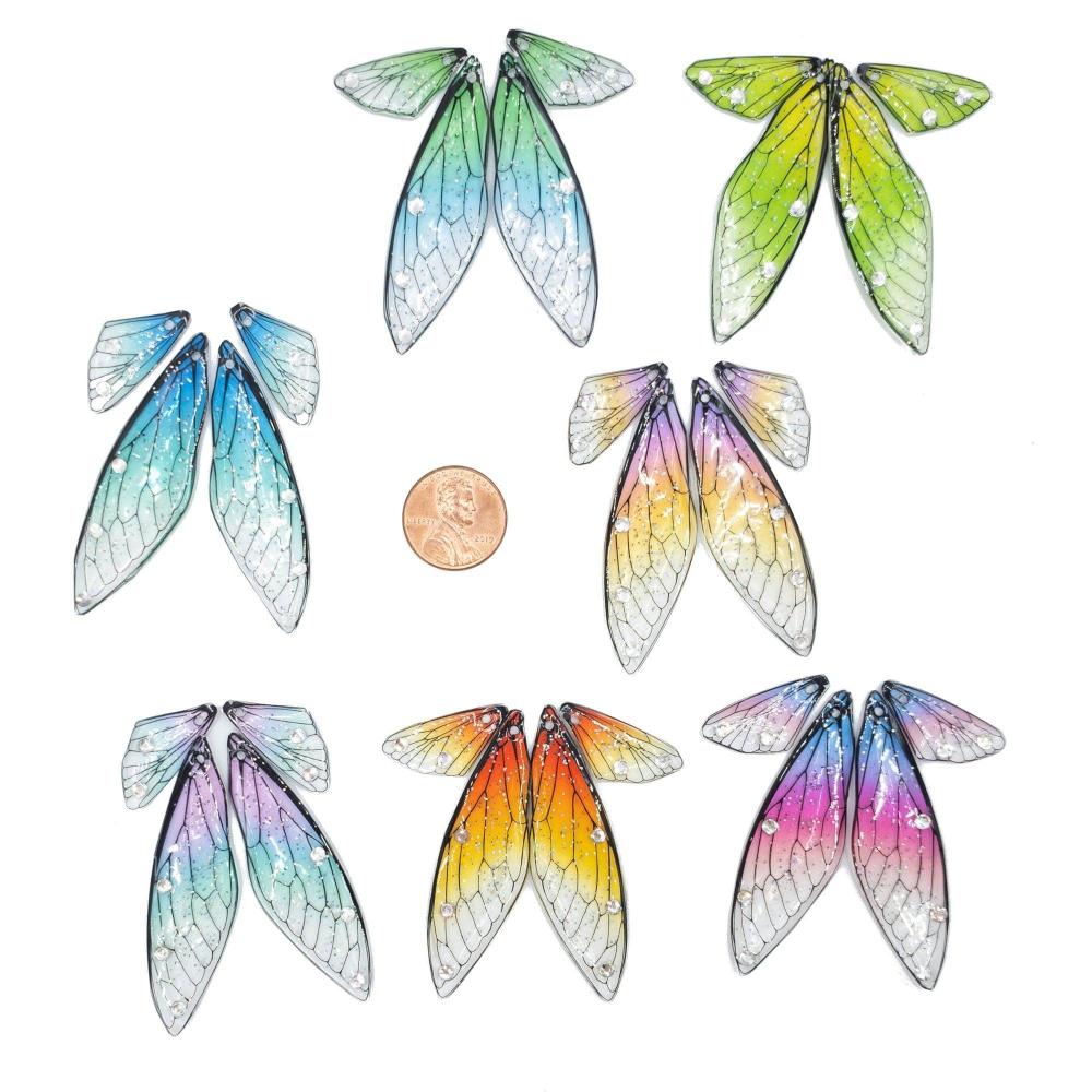Fairy Wings with Glitters and Clear Rhinestones for Crafts, Ornament and Jewelry Making (W001) - UniqueBeadsNY