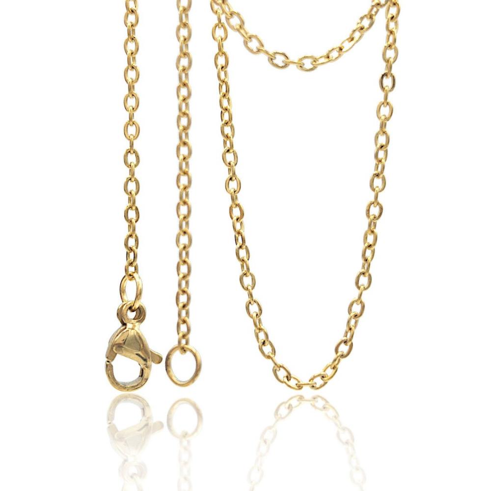 Necklace Cable Chain in 18", 20", and 24", Stainless Steel Necklace Link Chain in Gold with Lobster Claw Ready to Wear (CNST001G) - UniqueBeadsNY