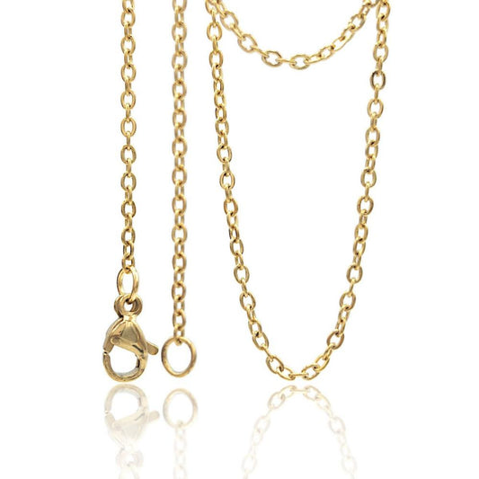 Necklace Cable Chain in 18", 20", and 24", Stainless Steel Necklace Link Chain in Gold with Lobster Claw Ready to Wear (CNST001G) - UniqueBeadsNY