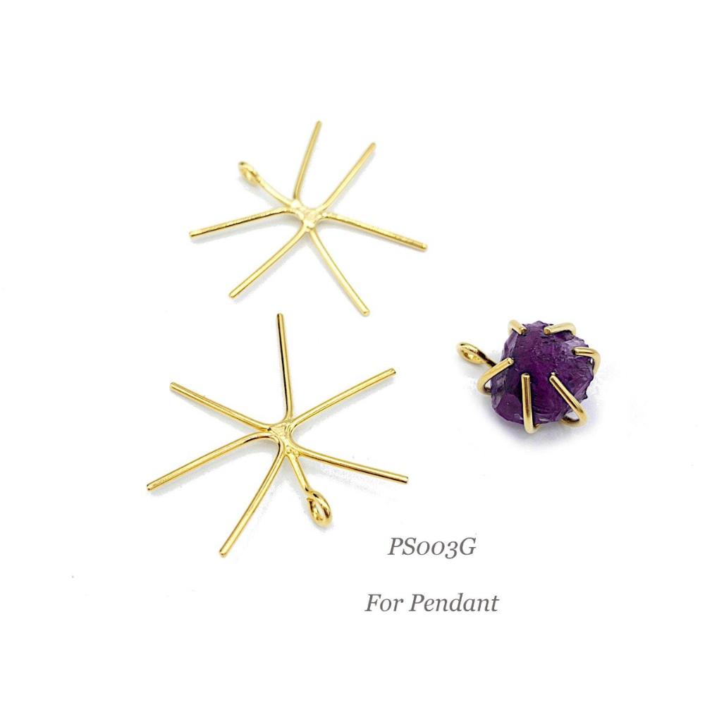 Jewelry Setting Blank for Stud Earrings, 6 Prong Claw Earring Setting for Raw Irregular Gemstones, Sterling Silver 18K Gold Plated (PS001) - UniqueBeadsNY