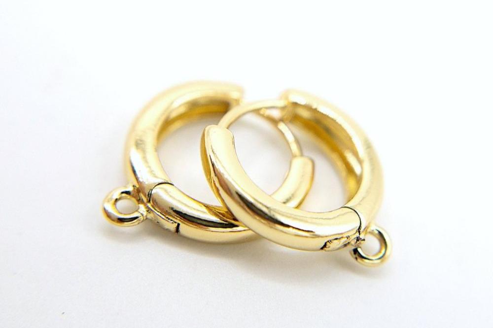 Huggie Hoop Earring Findings in 18K Gold Plating, One-Touch Hoop with Attachment Ring, Nickle Lead Free, Retail & Wholesale (BRSSER-0023G) - UniqueBeadsNY