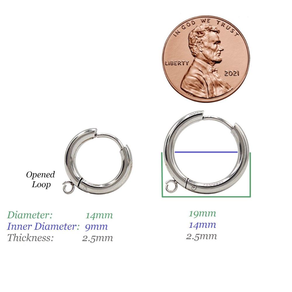 Huggie Hoop One-Touch Surgical Stainless Steel Earring Finding, Dark Silver Earring Hoops with Ring, Retail & Wholesale (STER-0015S) - UniqueBeadsNY
