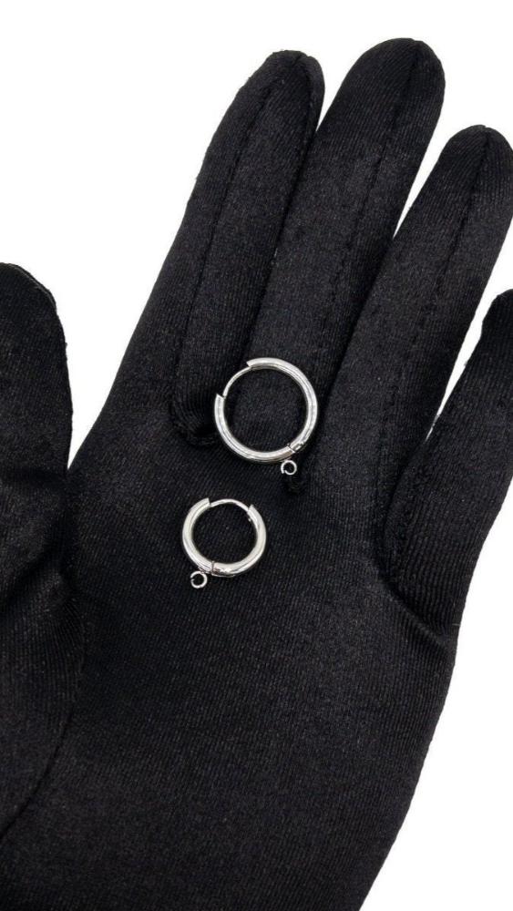 Huggie Hoop One-Touch Surgical Stainless Steel Earring Finding, Dark Silver Earring Hoops with Ring, Retail & Wholesale (STER-0015S) - UniqueBeadsNY