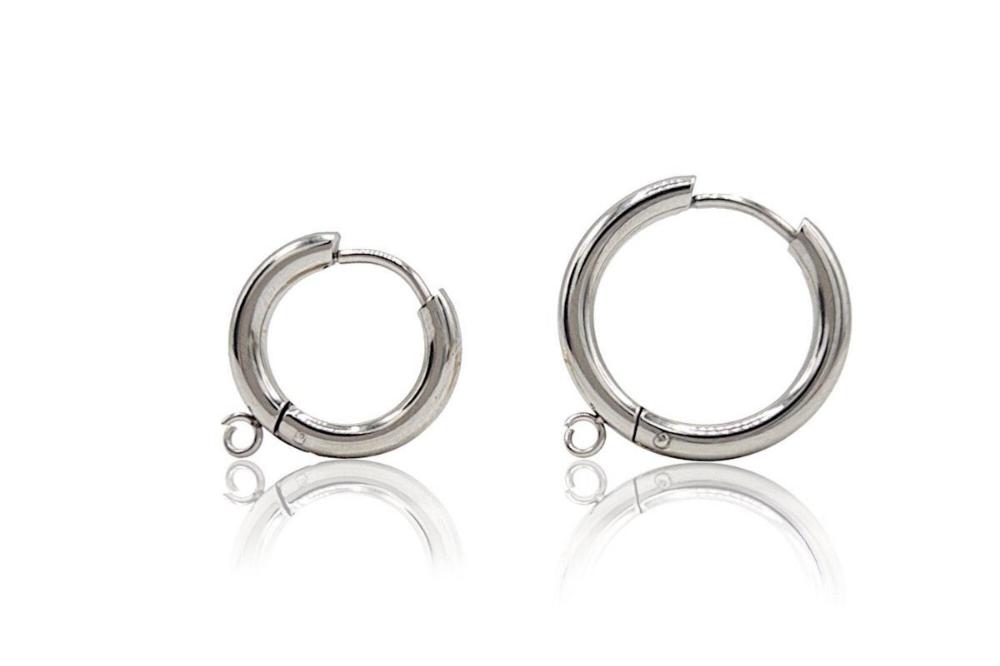 Huggie Hoop One-Touch Surgical Stainless Steel Earring Finding, Dark Silver Earring Hoops with Ring, Retail & Wholesale (STER-0015S) - UniqueBeadsNY