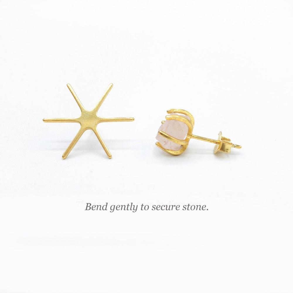 Jewelry Setting Blank for Stud Earrings, 6 Prong Claw Earring Setting for Raw Irregular Gemstones, Sterling Silver 18K Gold Plated (PS001) - UniqueBeadsNY
