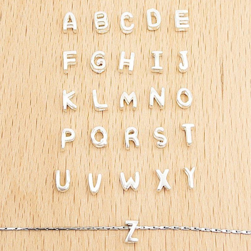 Alphabet Charms, 925 Sterling Silver Alphabet Beads, Initial letter Beads for Jewelry Making, Small Letter Pendants for bracelet (P007-S) - UniqueBeadsNY