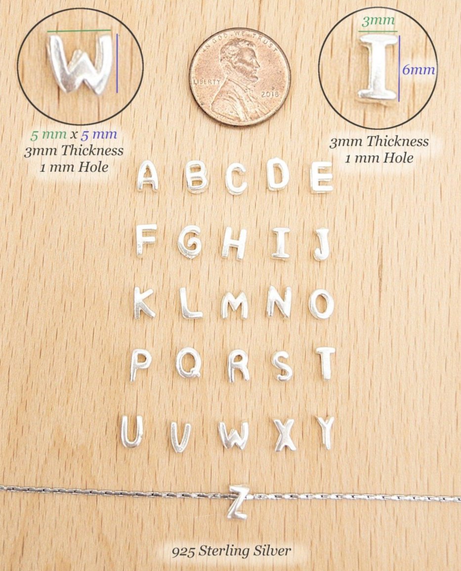 Alphabet Charms, 925 Sterling Silver Alphabet Beads, Initial letter Beads for Jewelry Making, Small Letter Pendants for bracelet (P007-S) - UniqueBeadsNY