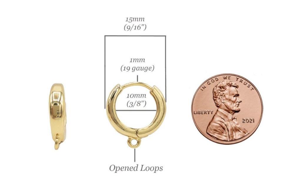 Huggie Hoop Earring Findings in 18K Gold Plating, One-Touch Hoop with Attachment Ring, Nickle Lead Free, Retail & Wholesale (BRSSER-0023G) - UniqueBeadsNY