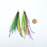 Ostrich Feather Jewelry Tassel in Bright MARDI GRAS Theme, for Jewelry Making and Crafts, 2 PCs (FOBS001-BMG)