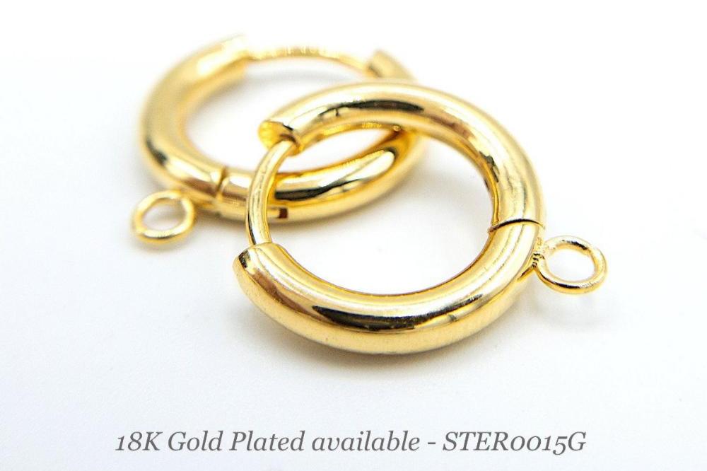 Huggie Hoop One-Touch Surgical Stainless Steel Earring Finding, Dark Silver Earring Hoops with Ring, Retail & Wholesale (STER-0015S) - UniqueBeadsNY