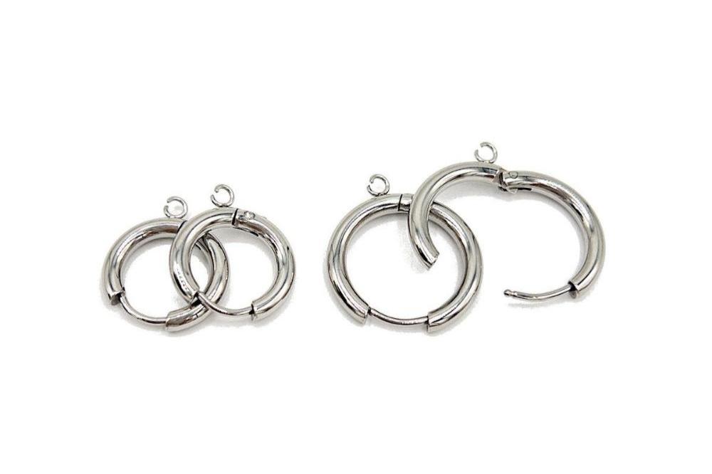Huggie Hoop One-Touch Surgical Stainless Steel Earring Finding, Dark Silver Earring Hoops with Ring, Retail & Wholesale (STER-0015S) - UniqueBeadsNY