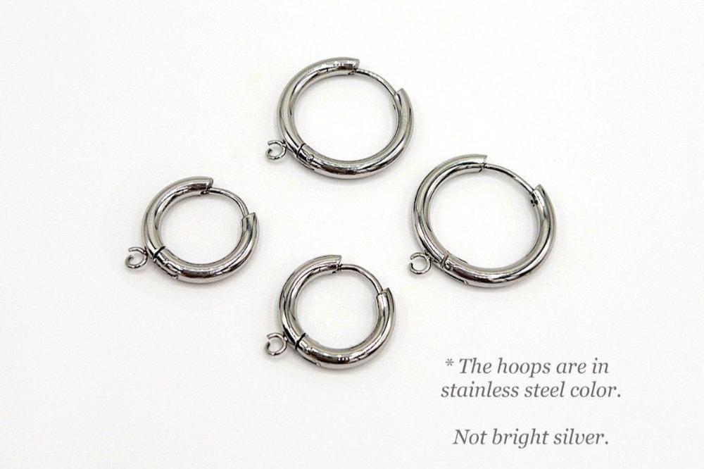 Huggie Hoop One-Touch Surgical Stainless Steel Earring Finding, Dark Silver Earring Hoops with Ring, Retail & Wholesale (STER-0015S) - UniqueBeadsNY