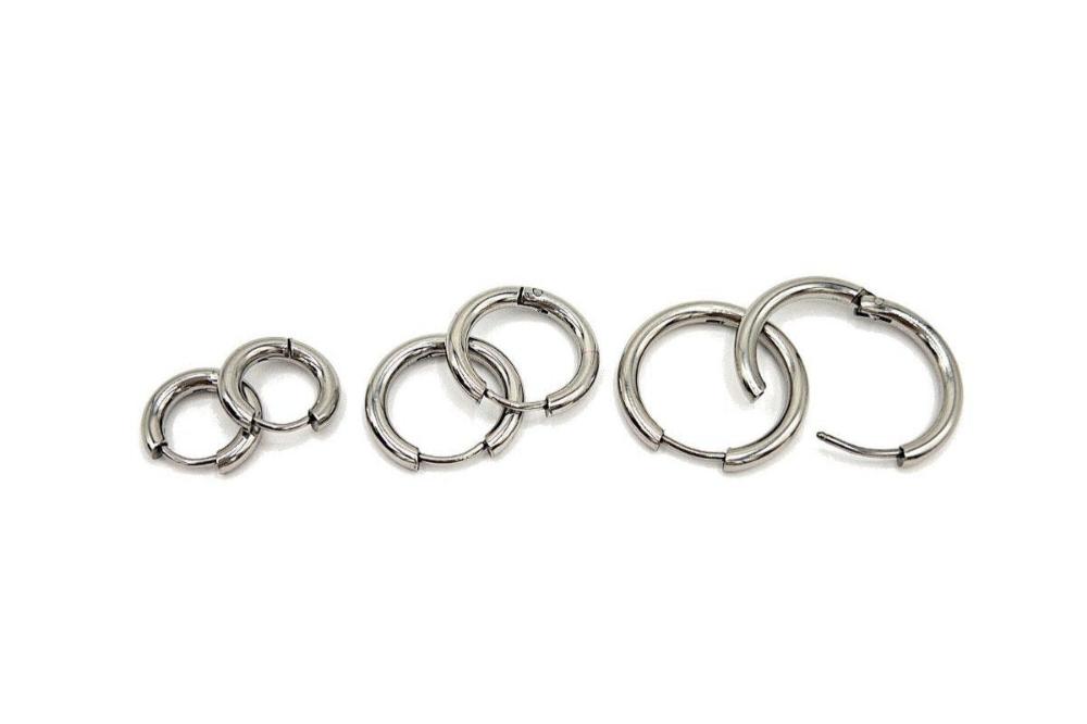 Huggie Hoop One-Touch Surgical Stainless Steel Earrings, Dark Silver Hoop Earrings, Sleeper Earrings, Retail & Wholesale (STER-0017S) - UniqueBeadsNY