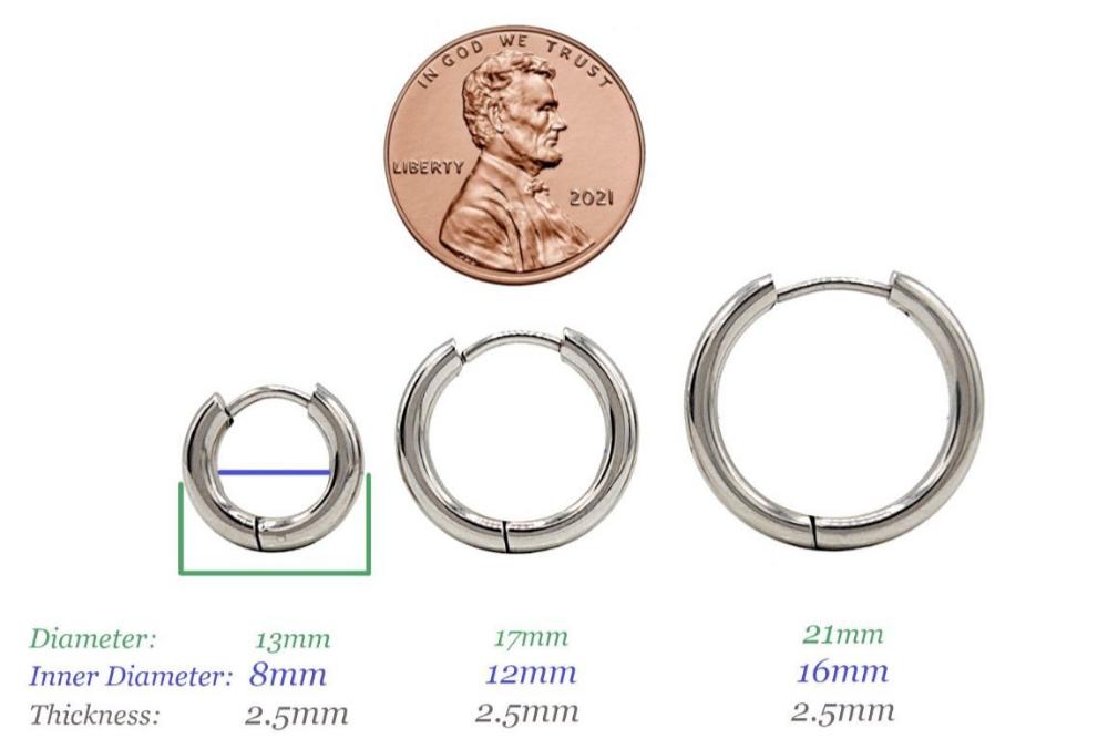 Huggie Hoop One-Touch Surgical Stainless Steel Earrings, Dark Silver Hoop Earrings