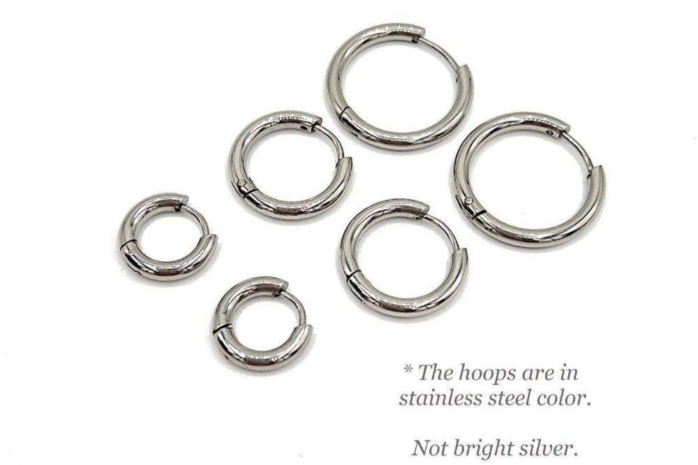Huggie Hoop One-Touch Surgical Stainless Steel Earrings, Dark Silver Hoop Earrings, Sleeper Earrings, Retail & Wholesale (STER-0017S) - UniqueBeadsNY