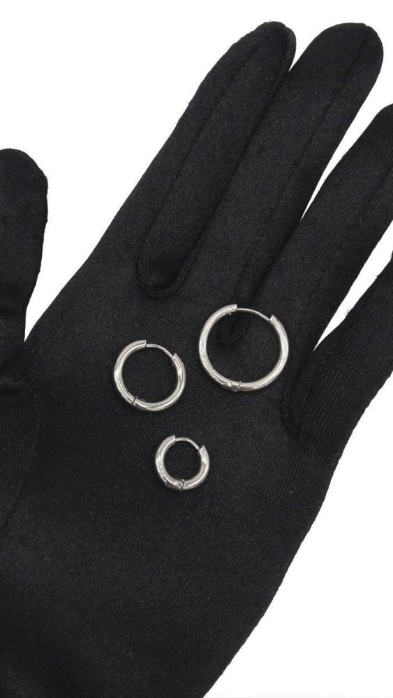 Huggie Hoop One-Touch Surgical Stainless Steel Earrings, Dark Silver Hoop Earrings