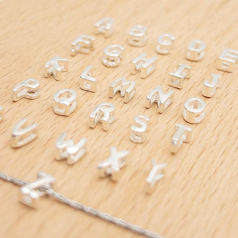 Alphabet Charms, 925 Sterling Silver Alphabet Beads, Initial letter Beads for Jewelry Making, Small Letter Pendants for bracelet (P007-S) - UniqueBeadsNY
