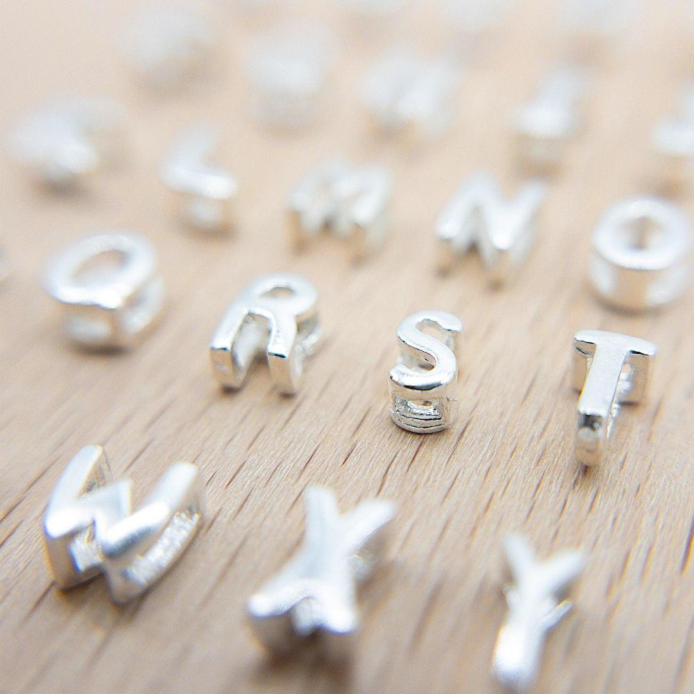 Alphabet Charms, 925 Sterling Silver Alphabet Beads, Initial letter Beads for Jewelry Making, Small Letter Pendants for bracelet (P007-S) - UniqueBeadsNY